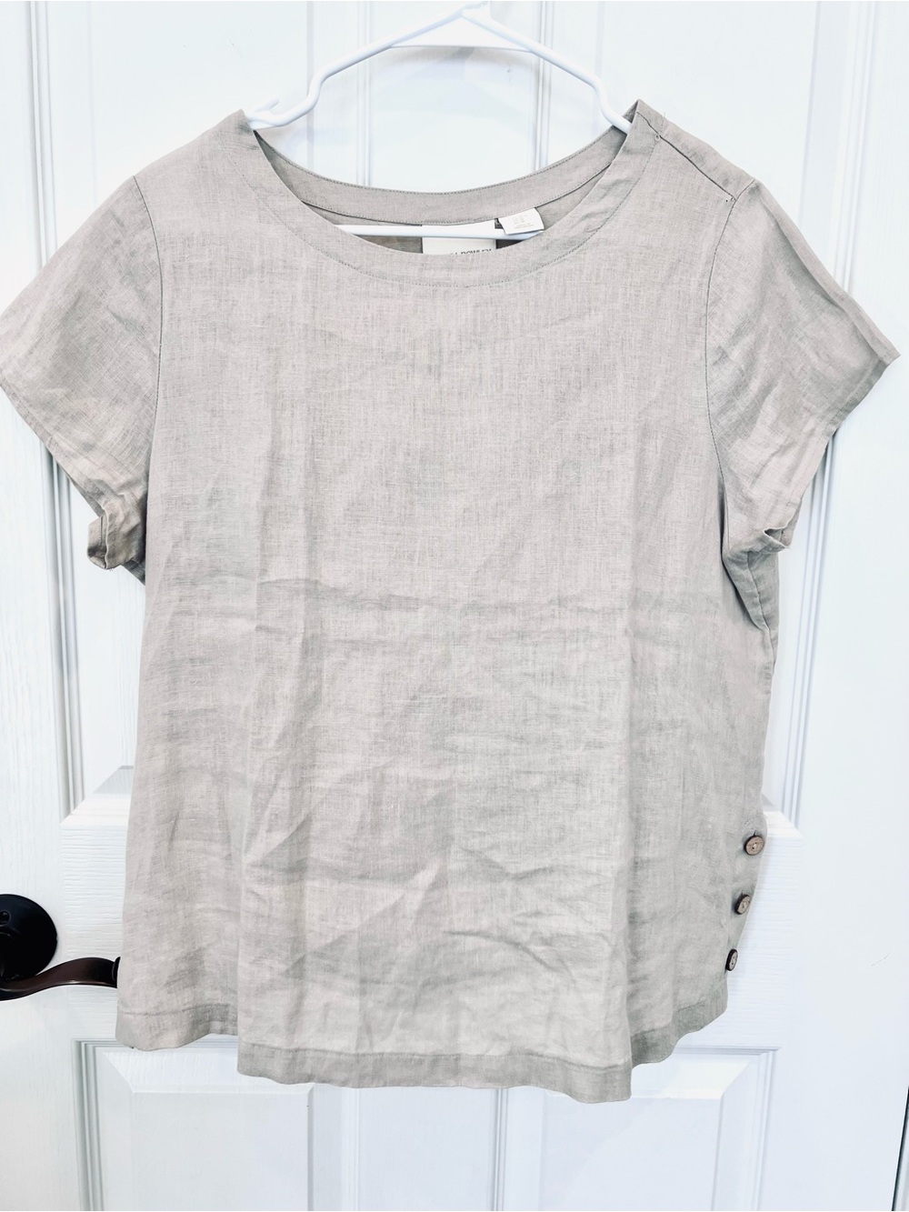 Cynthia Rowley Beige Short Sleeve Linen Button-Side Top